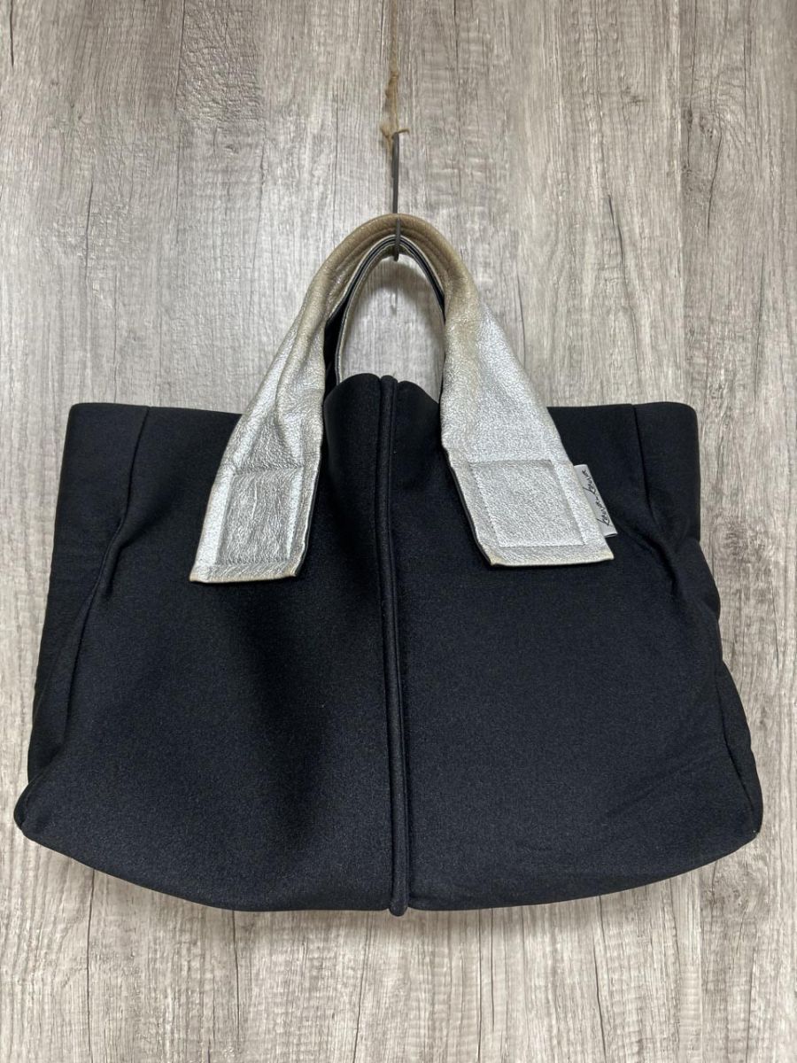kawa kawa カワカワ 無地 シンプル トート バッグ 黒xシルバー ■■ レディース拍卖