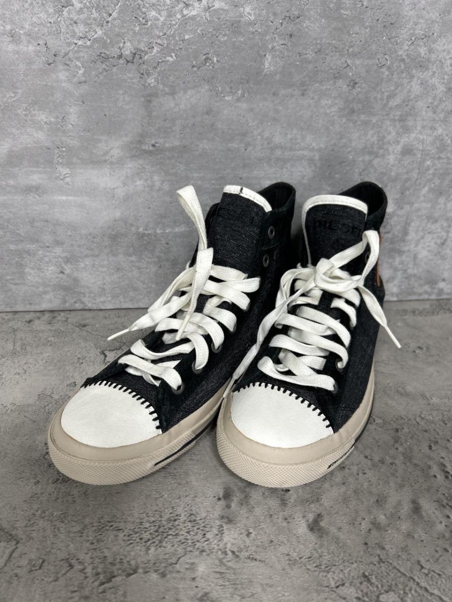 DIESEL ディーゼル レザー デニム ハイカット スニーカー size26.5/濃紺 ■■ メンズ拍卖