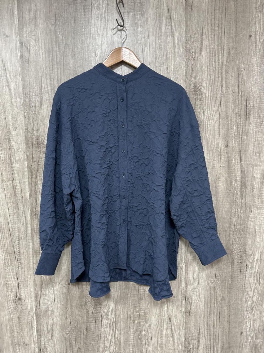ネコポスOK 美品 JEANASIS ジーナシス ジャガードバルーンスリーブシャツ シャツ sizeF/青 ◆■ レディース拍卖