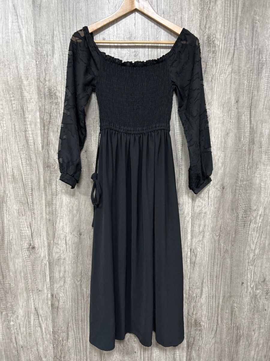 mily bilet 2WAY 袖シアー ジャガード ワンピース Iライン ワンピース sizeF/黒 ◆■ レディース拍卖