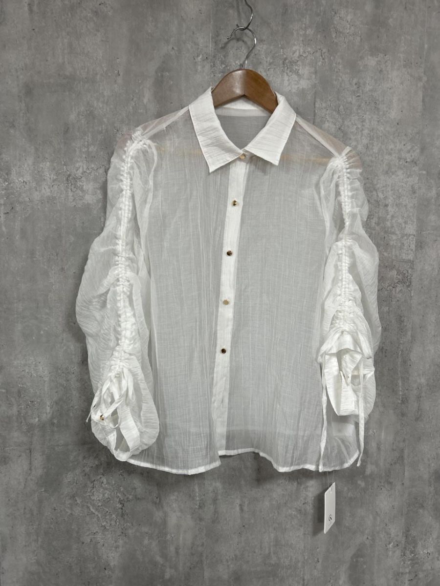 ネコポスOK 美品 CENEA 透け感 ブラウス シャツ sizeL/白 ■◆ レディース拍卖