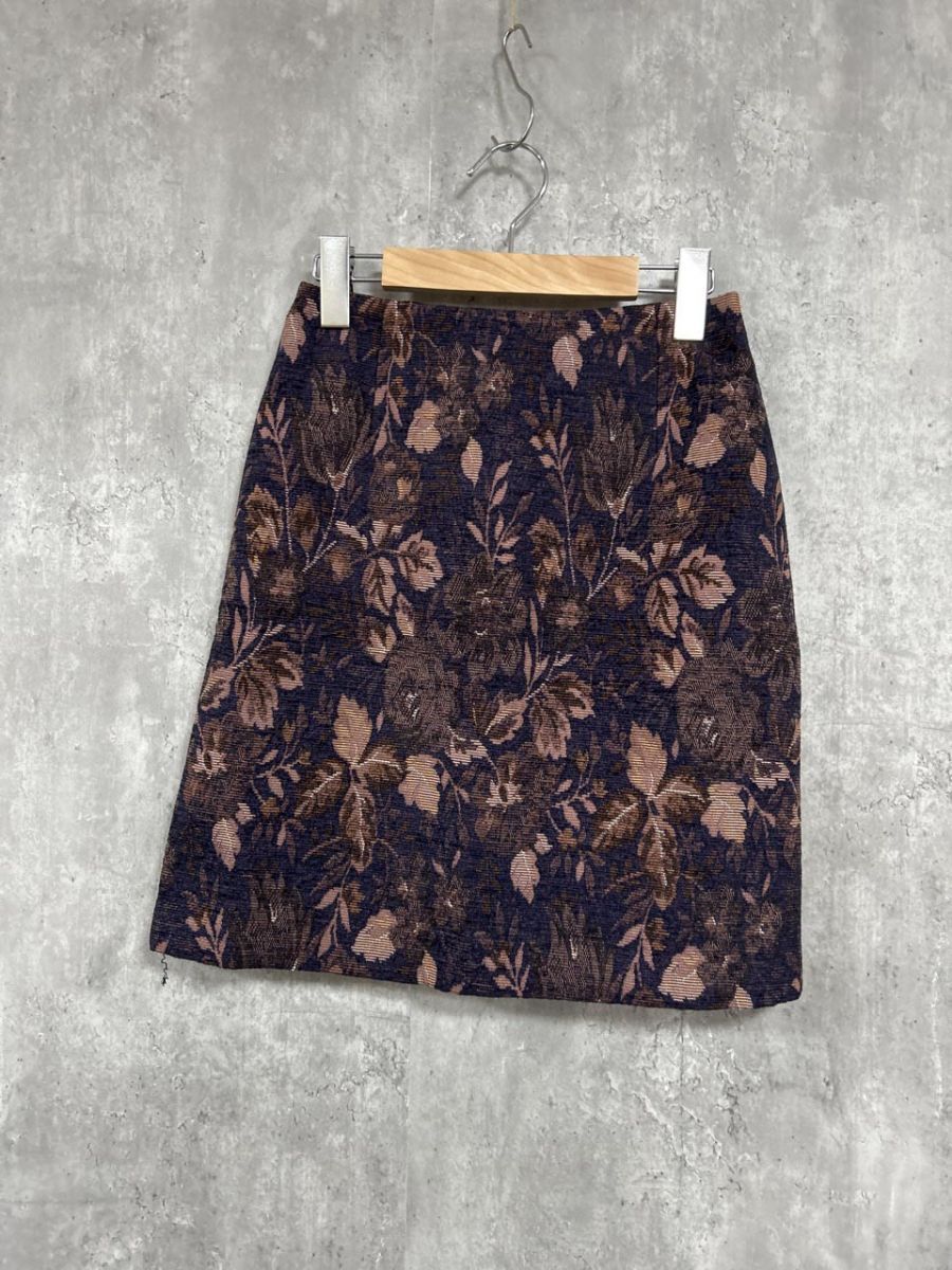 ネコポスOK N. エヌ ナチュラルビューティーベーシック ジャガード 花柄 タイト スカート sizeXS/紺 ■◆ レディース拍卖