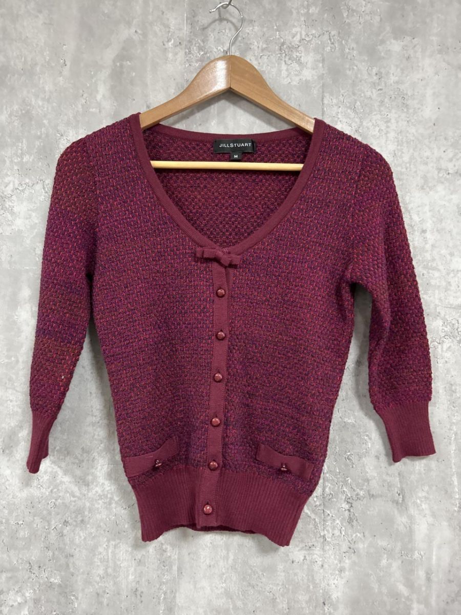 ネコポスOK JILLSTUART ジルスチュアート リボン 6分袖 カーディガン sizeM/赤 ◇■ レディース拍卖