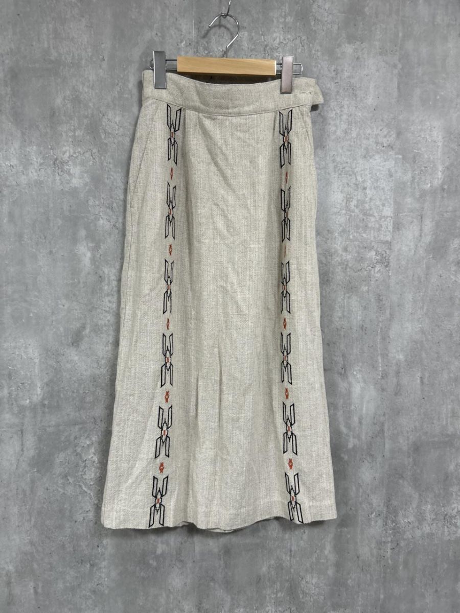 NOMBRE IMPAIR ノンブルアンペール リネン混 刺 デザイン ロング スカート ベージュ ■◆ レディース拍卖