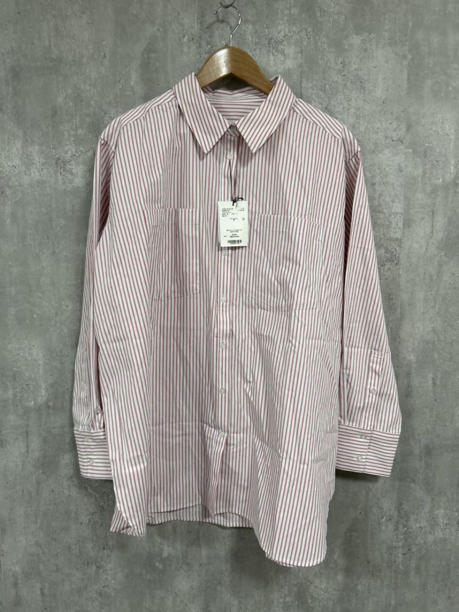 美品 PAGEBOY ページボーイ タグ付き ストライプ柄 オーバーサイズ ブラウス シャツ sizeF/白xピンク ■◇ レディース拍卖