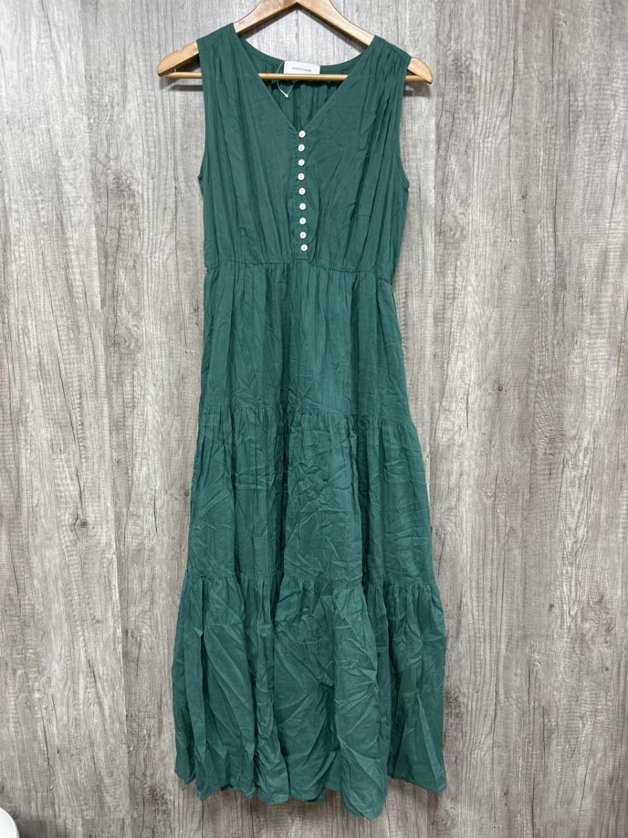 ADAM ET ROPE’ アダムエロペ シルク混 ノースリーブ ティアード ロングワンピース Aライン ワンピース sizeF/緑 ■◆ レディース拍卖