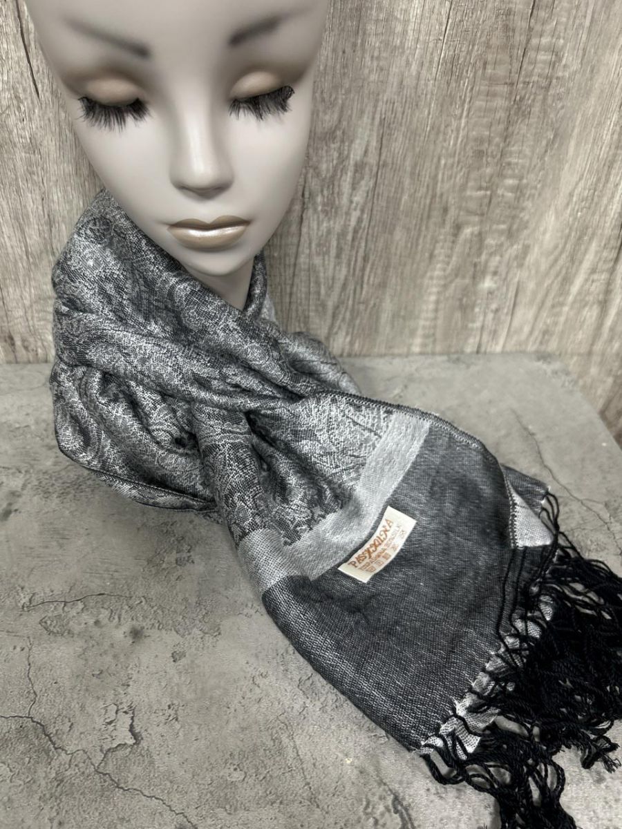 ネコポスOK PASHMINA ペイズリー柄 パシュミナショール ストール size-/黒 ■■ レディース拍卖