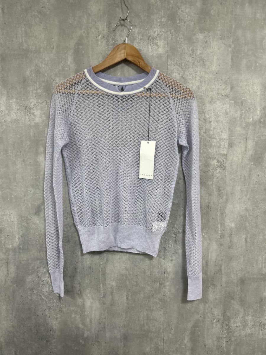 ネコポスOK 美品 LAMARCK タグ付き リネン混 ラマクル メッシュニット ニット セーター size2/ラベンダー ■◇ レディース拍卖