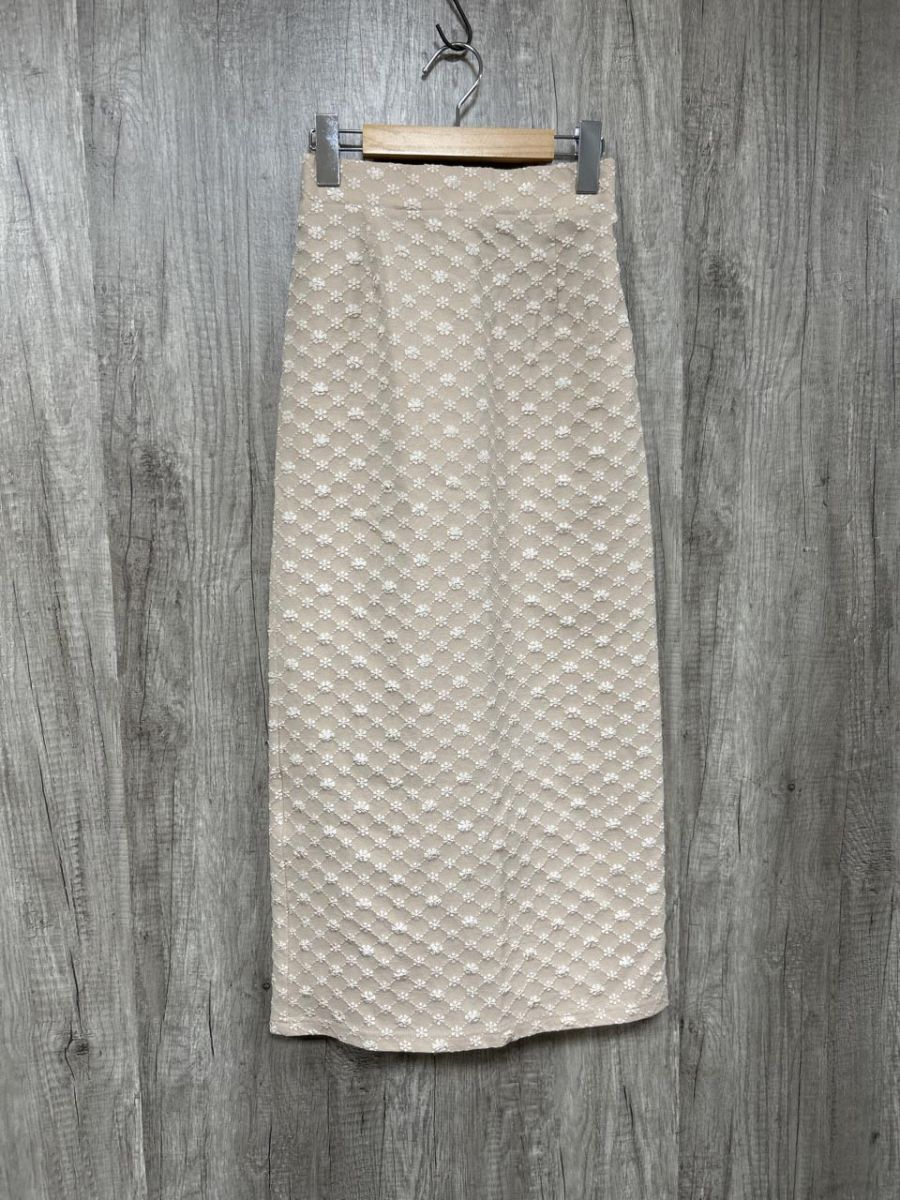 Ambre Neige アンブルネージュ 花柄 タイト ジャガード ロング スカート sizeS/ベージュ ■◆ レディース拍卖