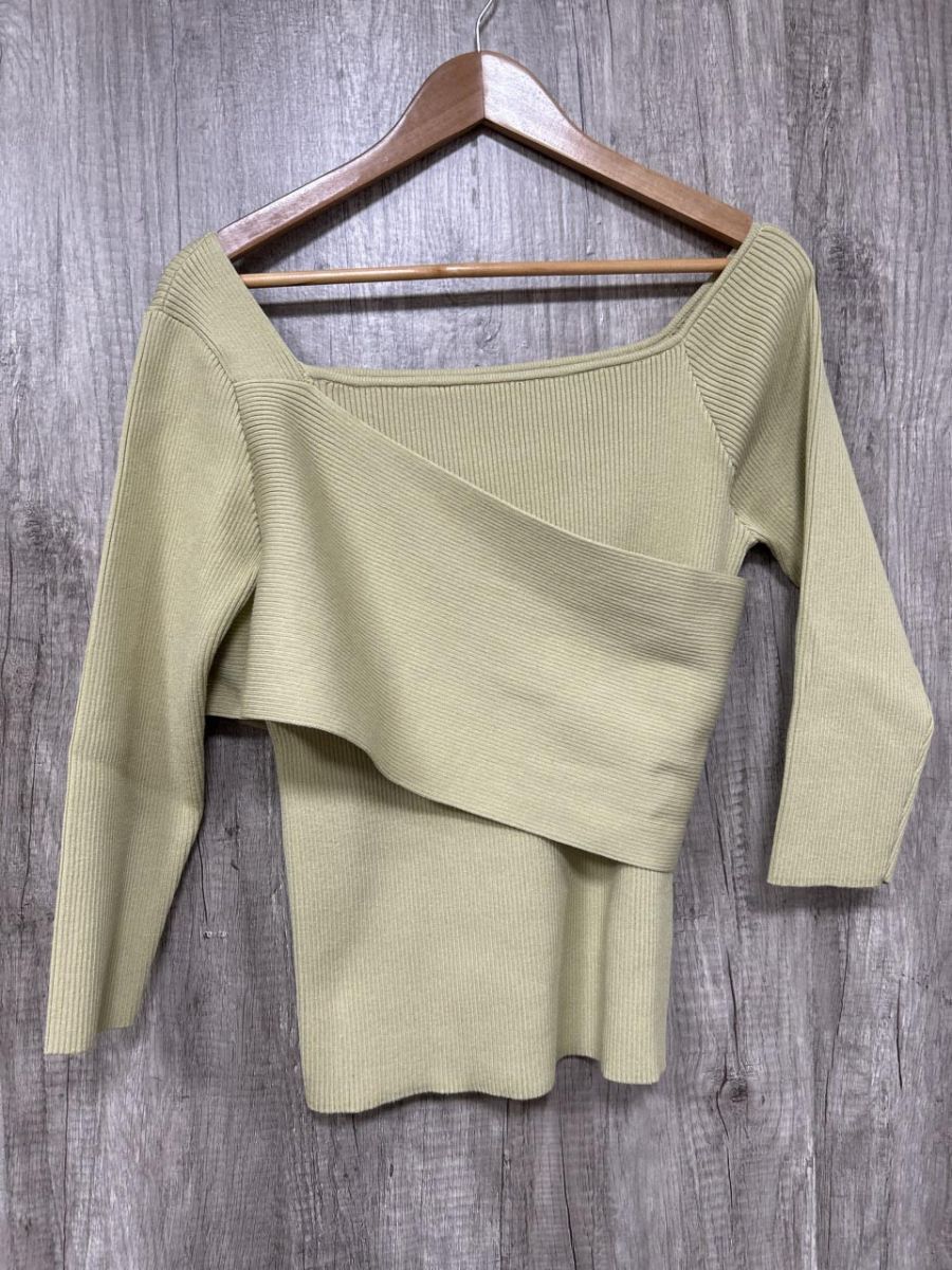 LAGUNAMOON ラグナムーン オフショルダー タイト ニット プルオーバー ニット セーター sizeF/黄緑 ◆■ レディース拍卖