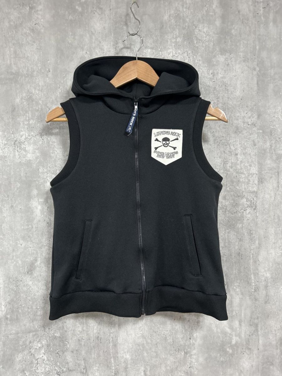 SUPER LOVERS ドクロ フード付き 平成 パンク 古着 90s 00s ヴィンテージ ビンテージ ベスト sizeM/黒 ◇■ レディース拍卖