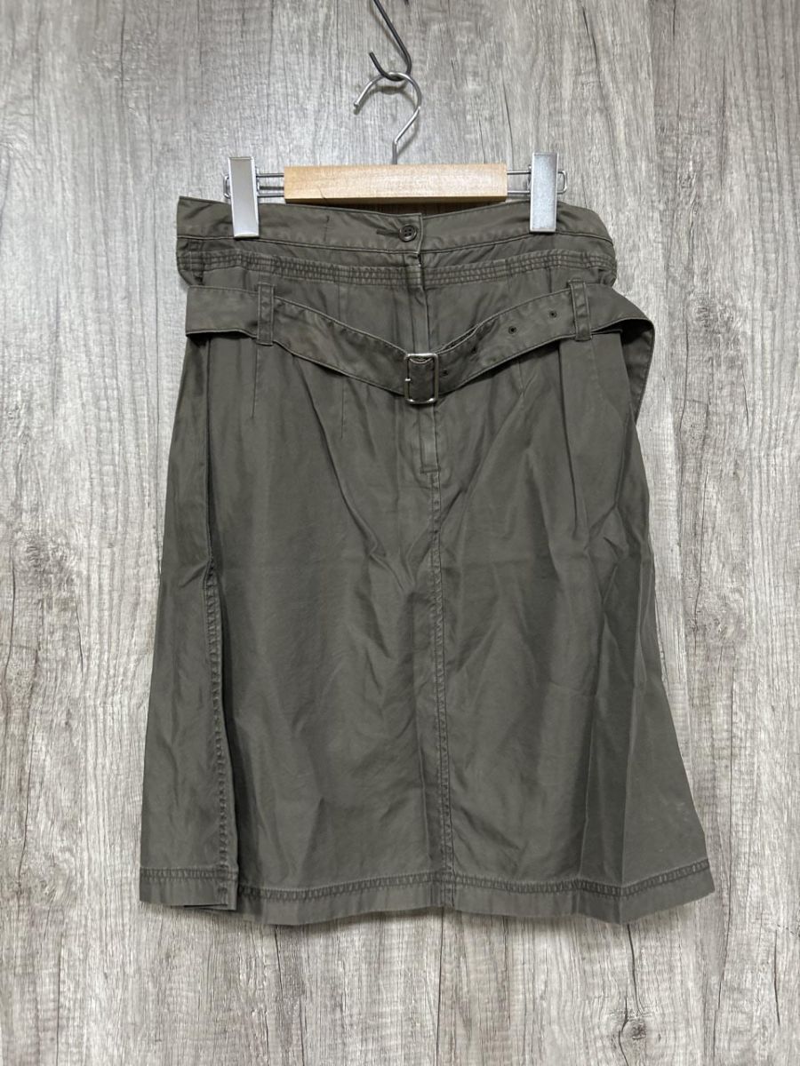 ネコポスOK Zucca ズッカ ベルト付き ひざ丈 Aライン 台形 スカート 茶 ■◆ レディース拍卖