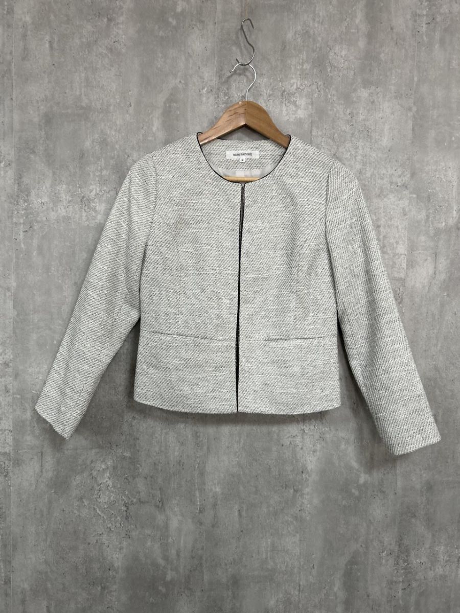NATURAL BEAUTY BASIC ナチュラルビューティーベーシック シャーク ノーカラー ジャケット sizeM/オフホワイト ◆■ レディース拍卖