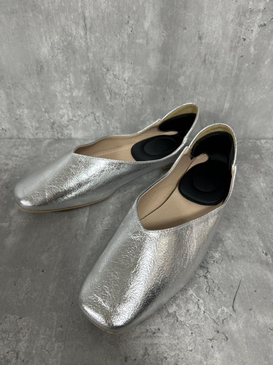 welleg 2WAY スクエアトゥバブーシュ フラット パンプス size24.5〜25.0cm/シルバー ■■ レディース拍卖