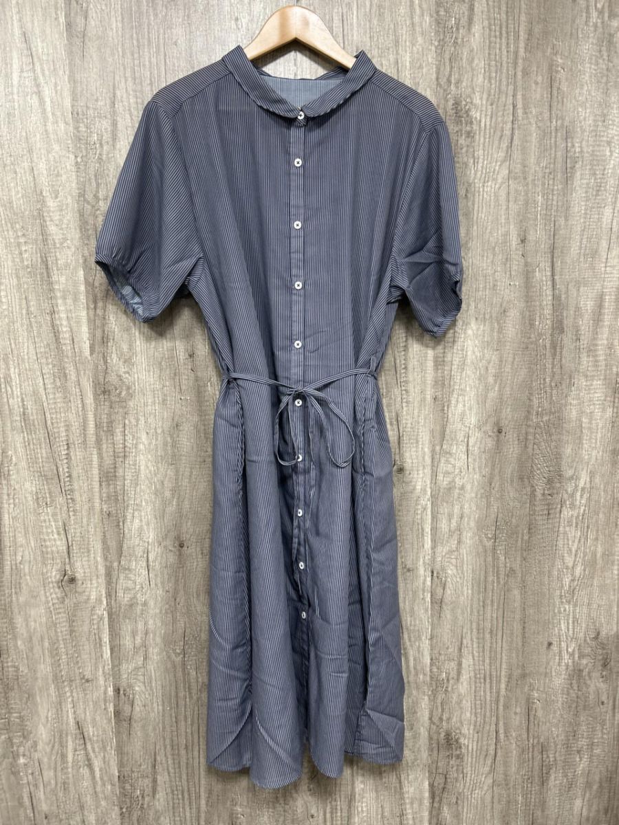 ネコポスOK maru x DOUBLE NAME 半袖 ストライプ シャツ ワンピース sizeF/白x水色 ■◆ レディース拍卖