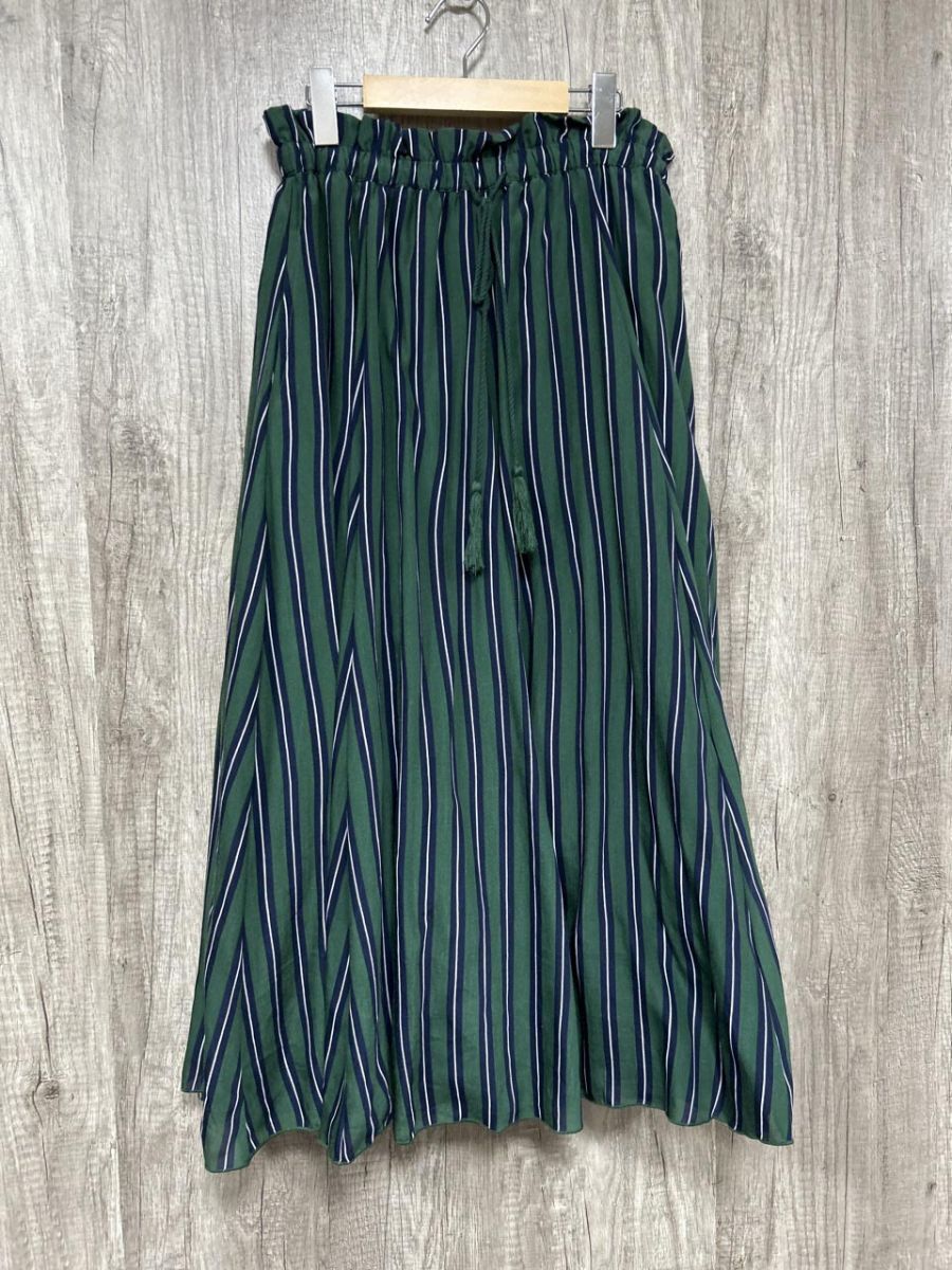 Hunch ハンチ ストライプ フレア ロング スカート sizeM/緑 ■◆ レディース拍卖