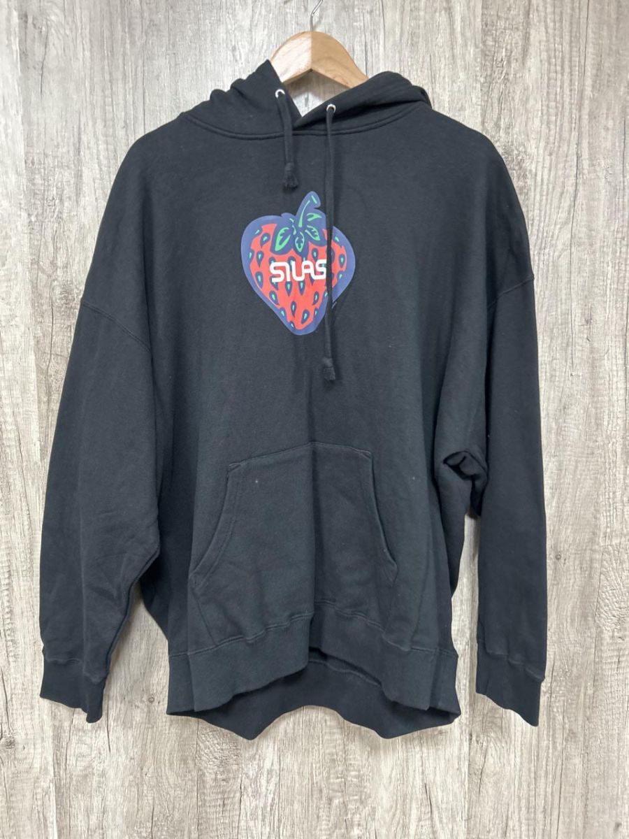 SILAS × insane サイラス × インセイン STRAWBERRY SWEAT HOODIE プルオーバー パーカー sizeL/黒 ◆■◎ レディース拍卖