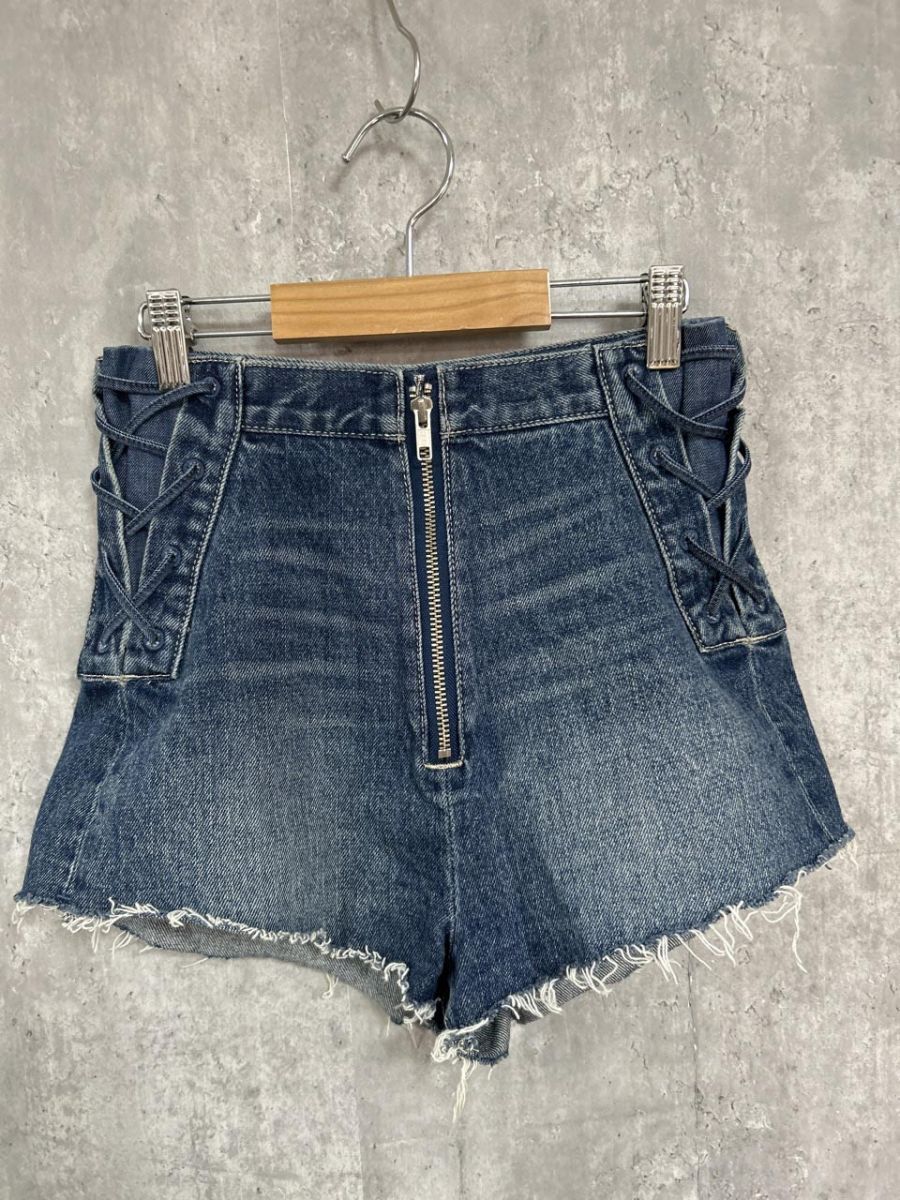 ネコポスOK GYDA ジェイダ サイドレースアップフロント ショート デニムパンツ sizeS/青 ■■ レディース拍卖