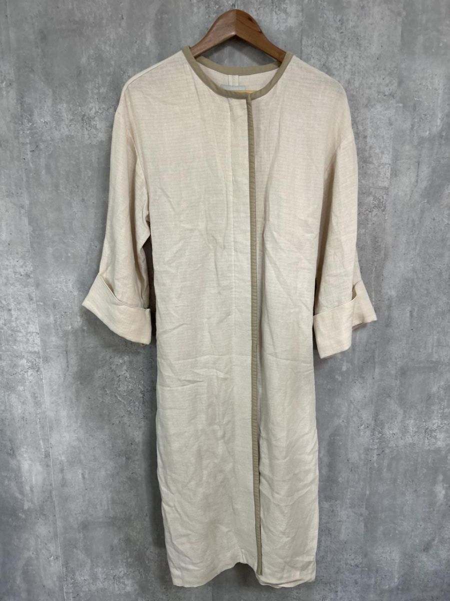 nano universe ナノユニバース ボイルドリネン ノーカラートレンチ コート size38/ベージュ ■■ レディース拍卖