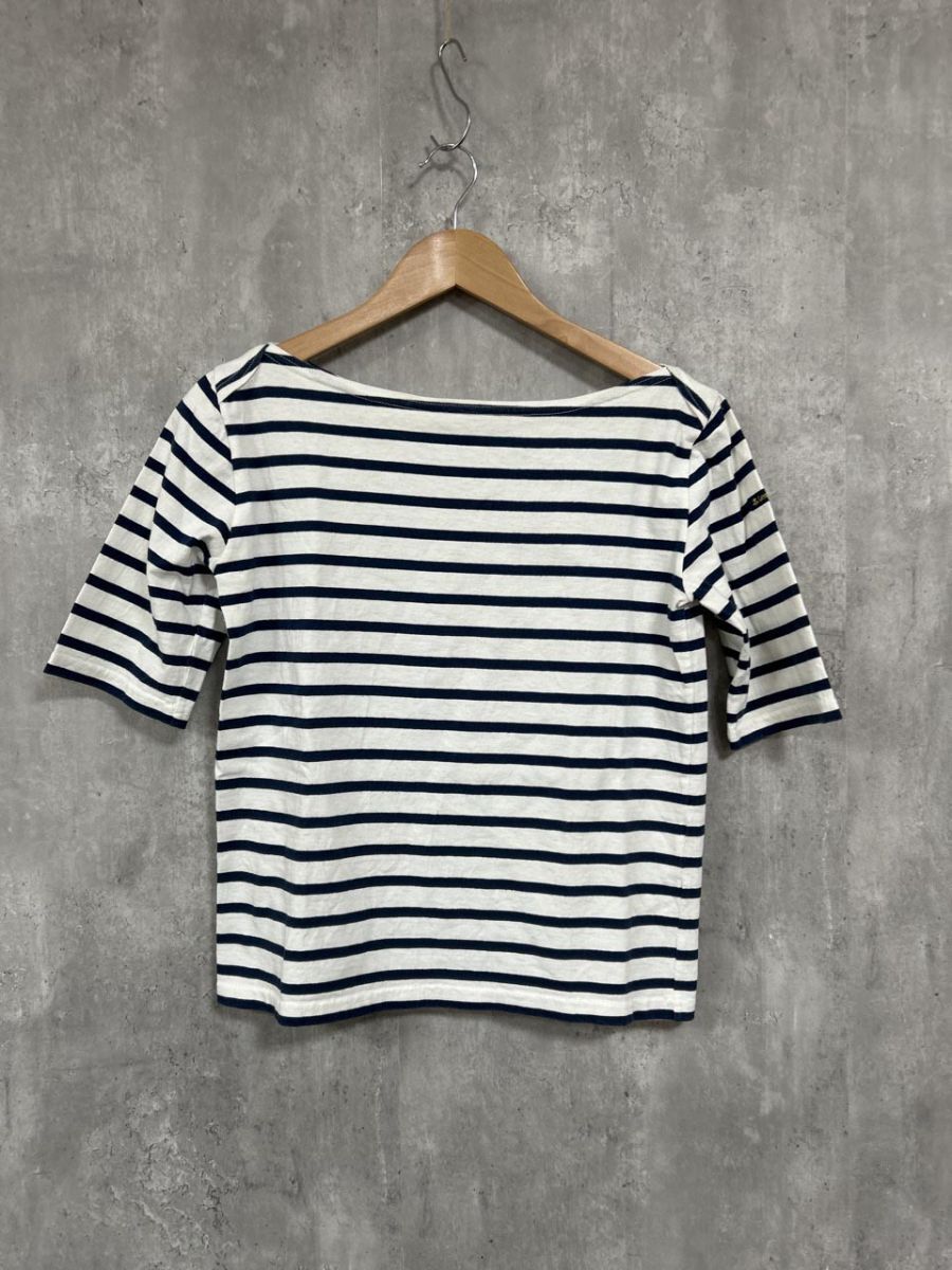 ネコポスOK Le minor ルミノア ストライプ tシャツ 半袖 ドルマン カットソー 白x青 ◇■ レディース拍卖