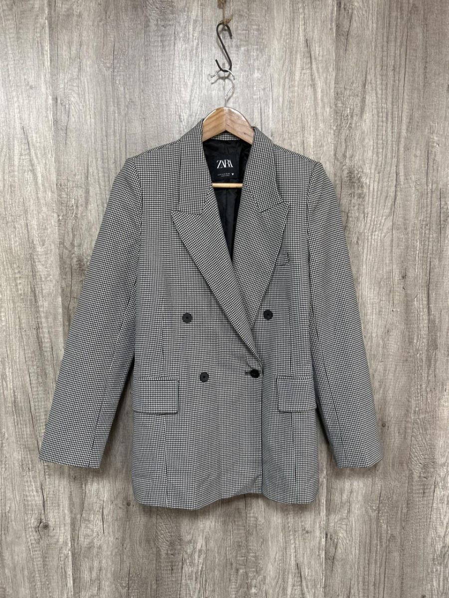 ZARA ザラ チェック柄 肩パット付 テーラード ジャケット sizeM/白x黒 ◇■ レディース拍卖