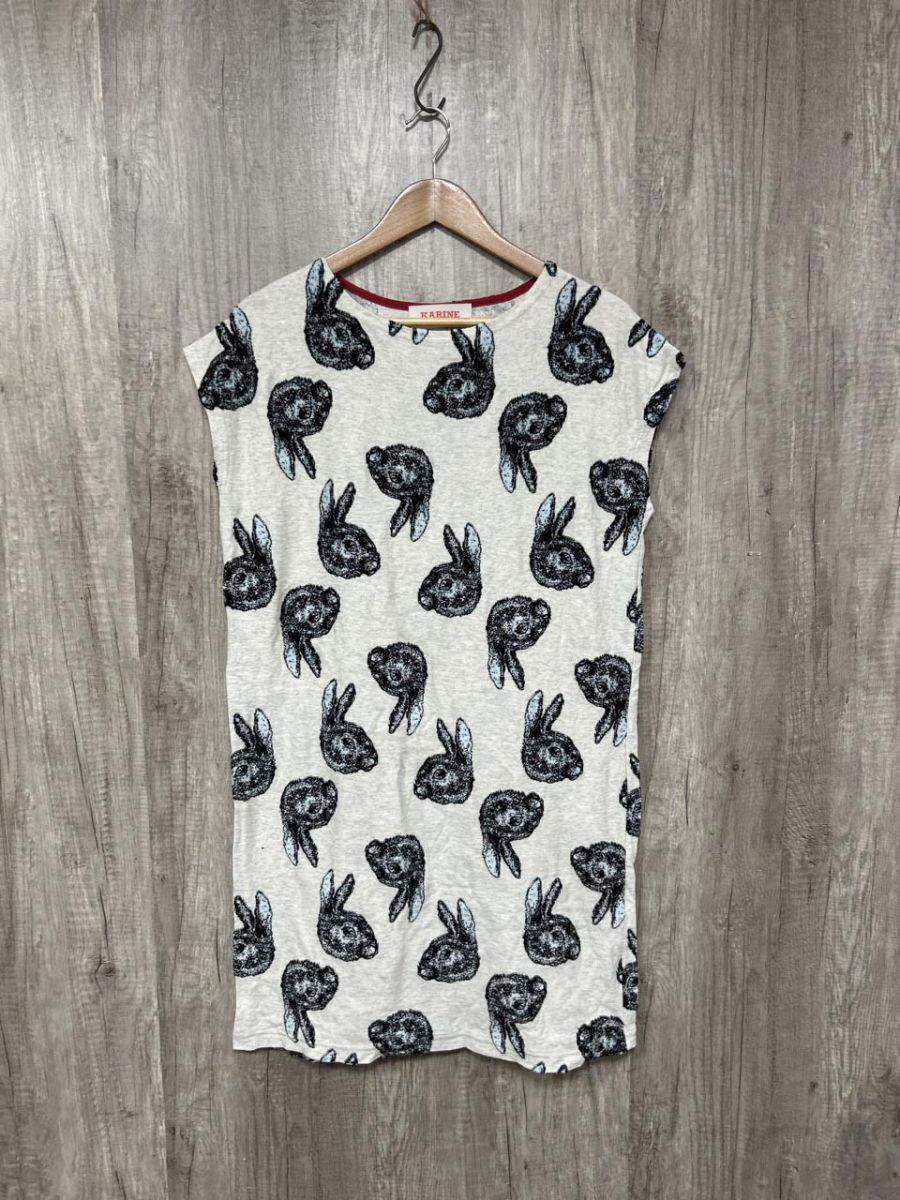 KARINE relacher ノースリーブ ウサギ柄 チュニック ワンピース sizeF/ベージュ ■◆ レディース拍卖
