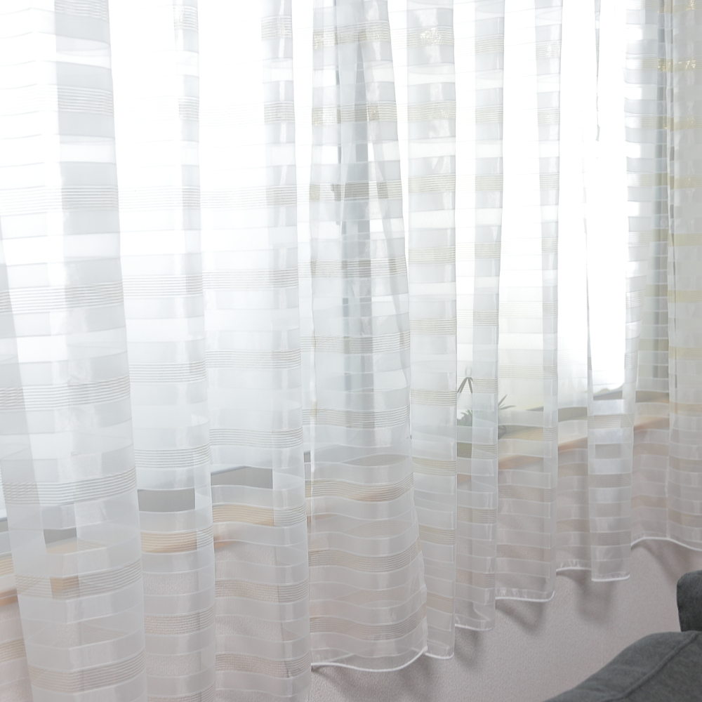 新品 2倍ヒダ ボーダーラインレースカーテン 幅100㎝ 丈133cm(2枚組) RCN-403 送料込み(一部地域を除き)拍卖