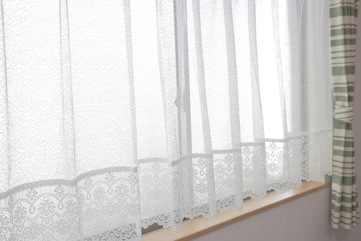 新品 マクラメ付きレースカーテン 幅200㎝ 丈105cm(1枚) ST-5200 送料込み(一部地域を除き)拍卖