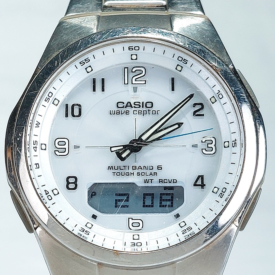 美品 CASIO カシオ ウェーブセプター マルチバンド6 WVA-M600D-7A アナデジ 電波 ソーラー 腕時計 メタルベルト ステンレス 動作確認済み拍卖