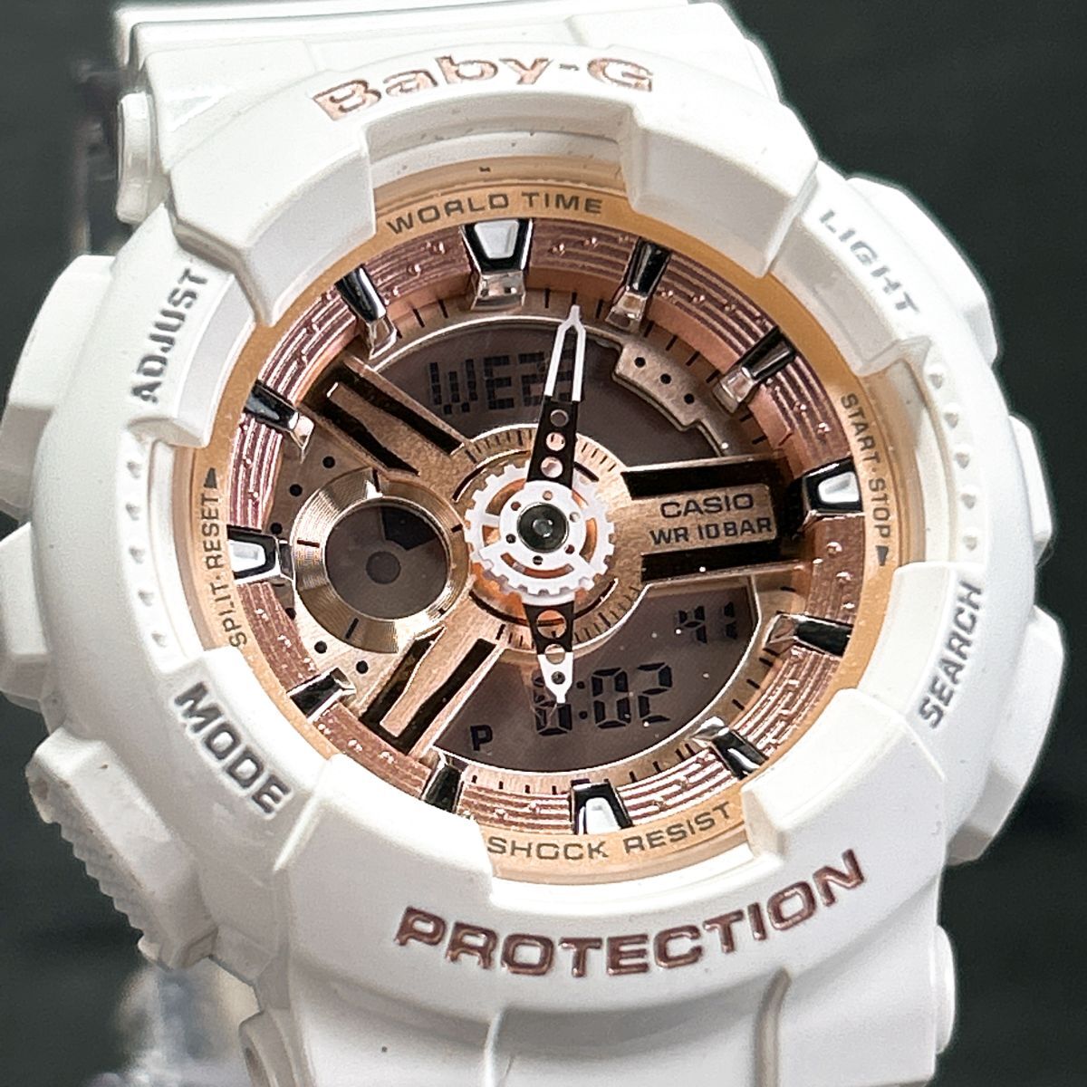 美品 CASIO カシオ Baby-G ベビージー BA-110X-7A1JF 腕時計 アナデジ クオーツ 多機能 カレンダー ラバーバンド ホワイト 動作確認済み拍卖