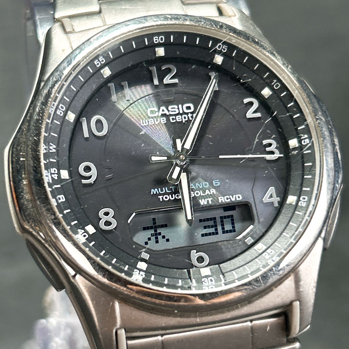 美品 CASIO wave ceptor カシオ ウェーブセプター マルチバンド6 WVA-M630 腕時計 電波ソーラー アナデジ チタニウム 多機能 動作確認済み拍卖