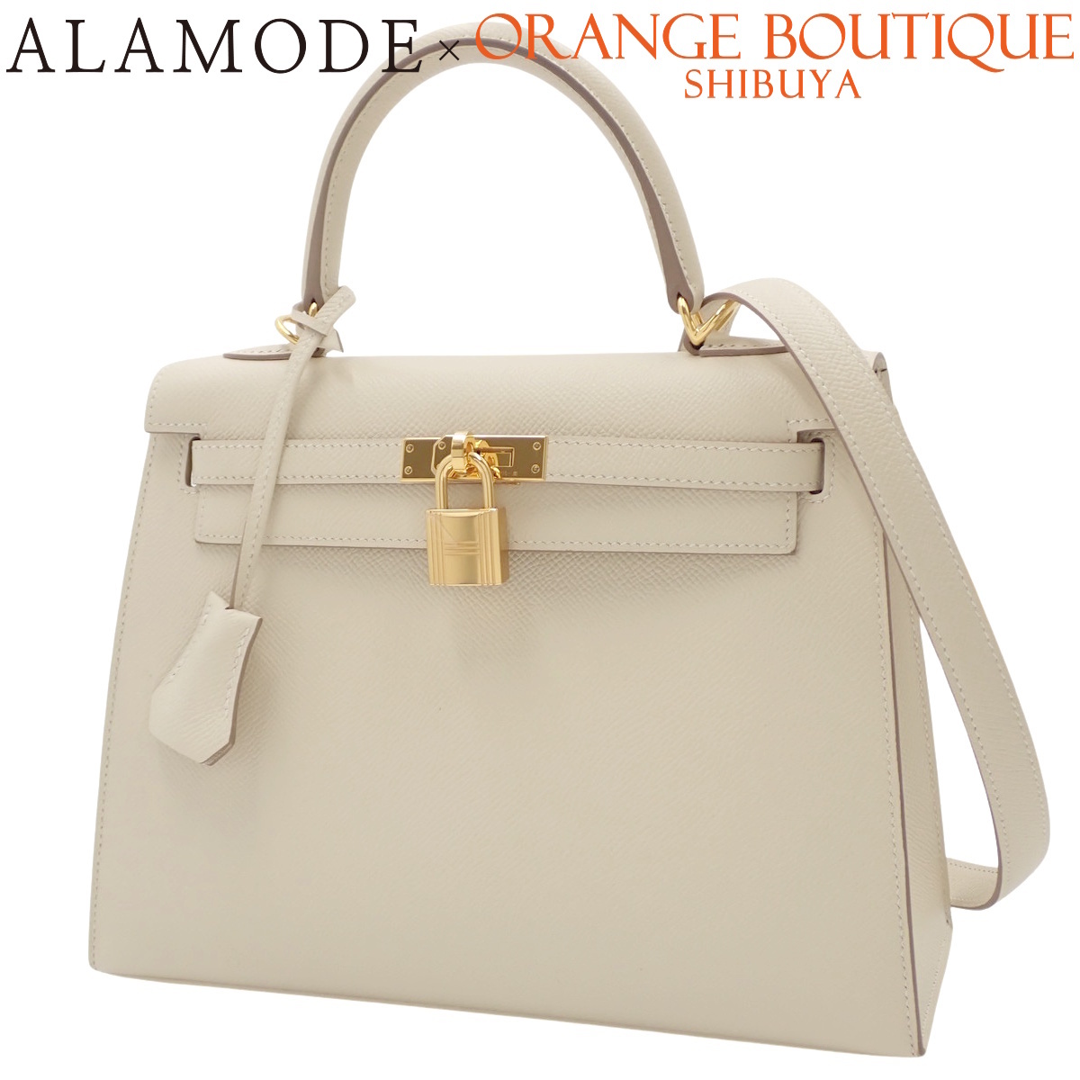 HERMES(エルメス) ケリー25 (外縫い) クレ オフホワイトアイボリー ヴォーエプソン ゴールド金具 Y刻印 40802158388【アラモード】拍卖