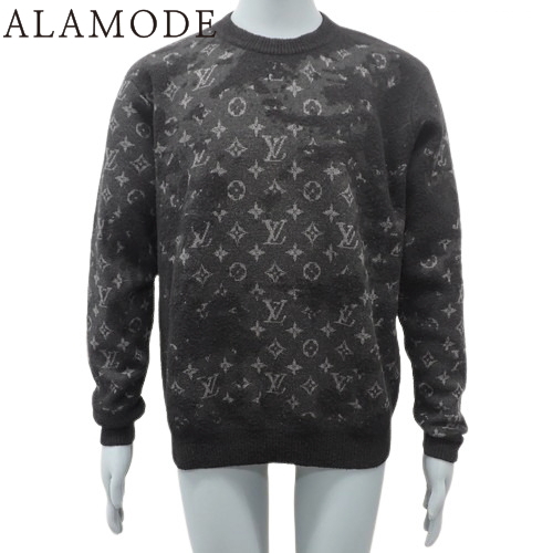 LOUIS VUITTON(ルイ・ヴィトン) ディストレストモノグラム ニット トップス RM212 2021年 L 黒 グレー 40802140106【アラモード】【秋冬】拍卖