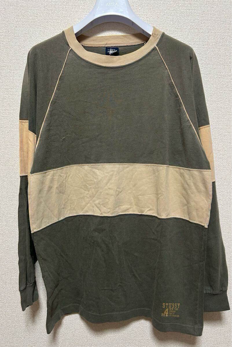 90's USA製 STUSSY BIG 4 ステューシー ラグラン ロンT 長袖Tシャツ raglan sleeves t-shirt 2トーン M USAヴィンテージ フェード 拍卖