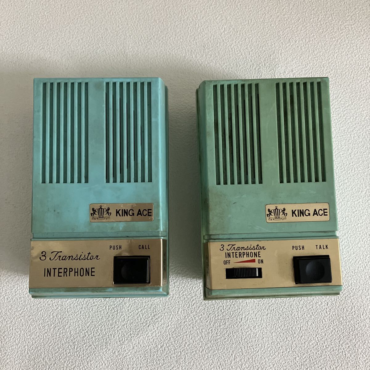 e254-60 インターホン インターフォン KING ACE 2個 セット 3トランジスタ 昭和レトロ ポップ 当時物 動作未確認 拍卖