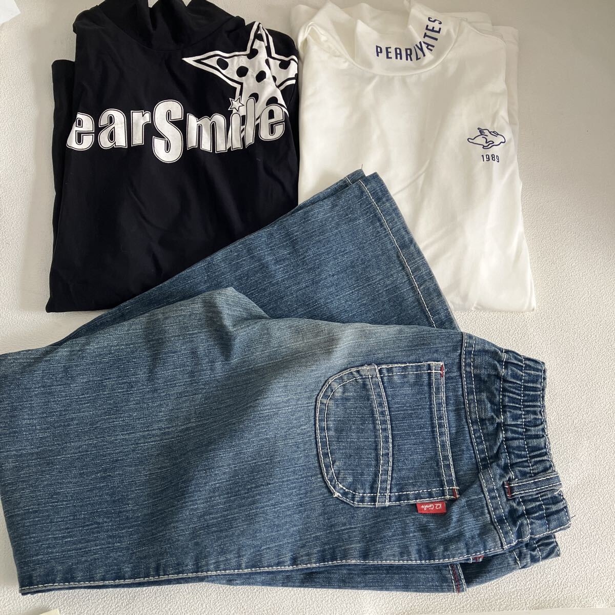 e275⑤80 古着 スポーツインナー 長袖 子供服 Sサイズ 0サイズ 130 デニムパンツ パーリーゲイツ ゴルフ ティアスマイル まとめて拍卖