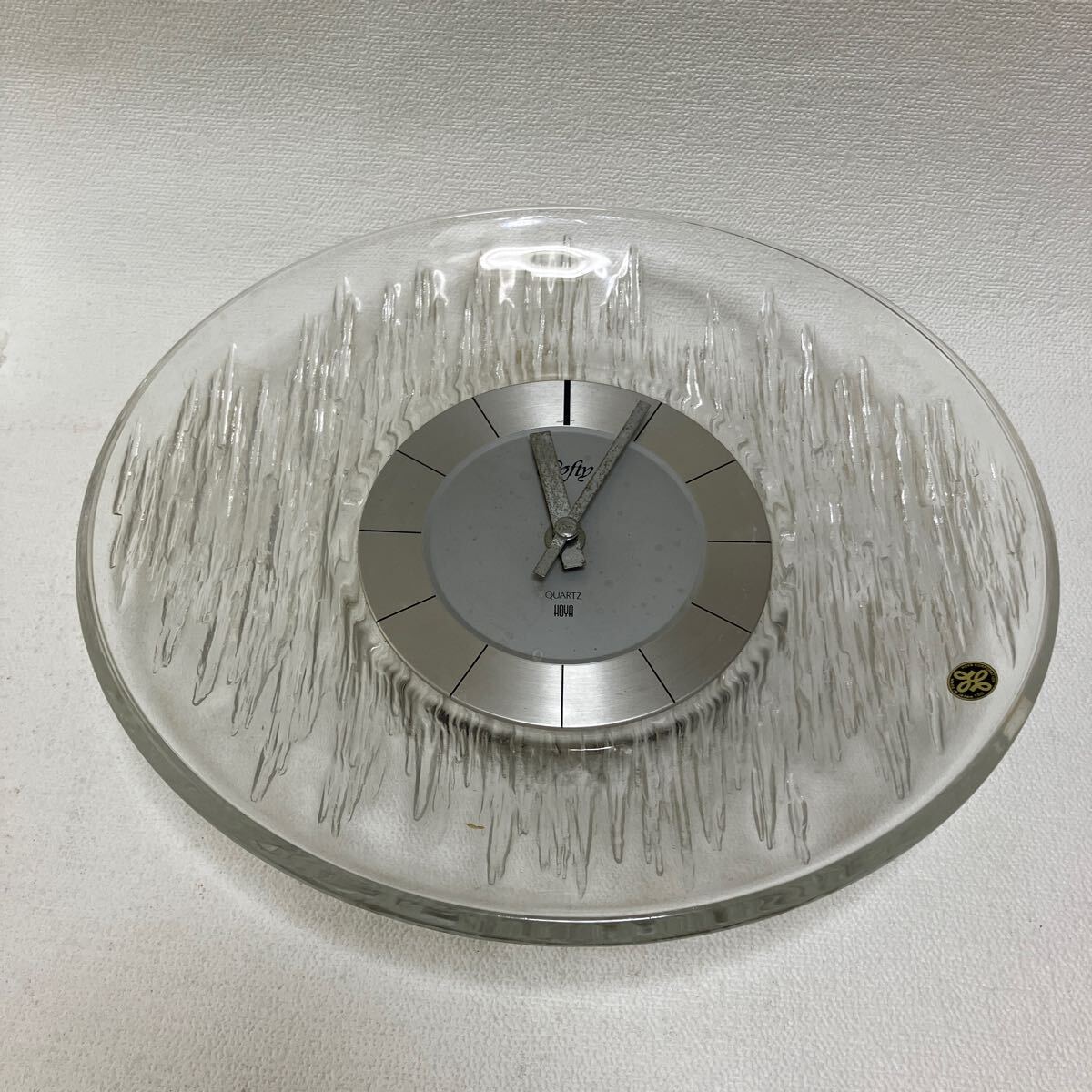 c103 80 昭和レトロ ガラス 掛け時計? HOYA インテリア 懐かし デザイン 飾り 日本製 動作未確認 汚れ有り 当時物 クリア とけい 拍卖