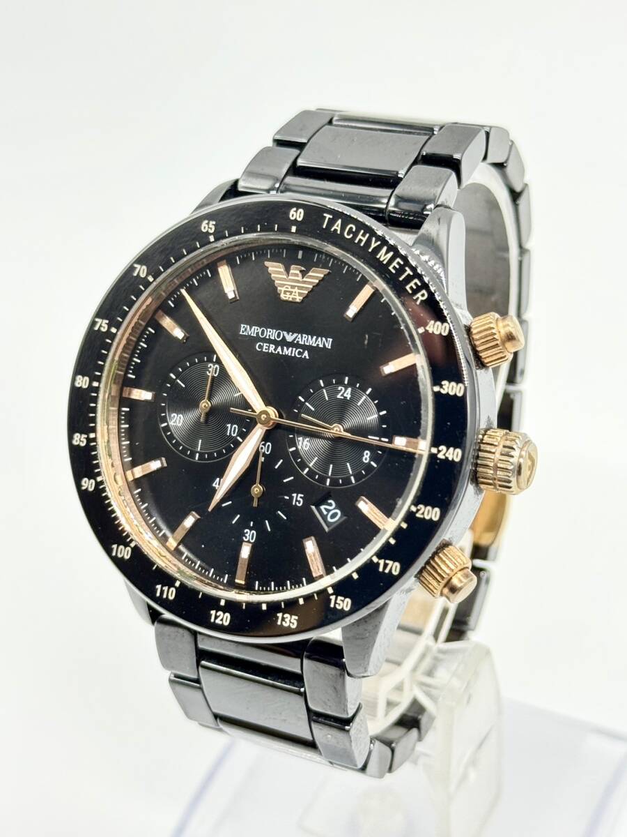 稼働品 EMPORIO ARMANI エンポリオアルマーニ 腕時計 クロノグラフ デイト 黒文字盤 クォーツ QZ 3針 AR-70002拍卖