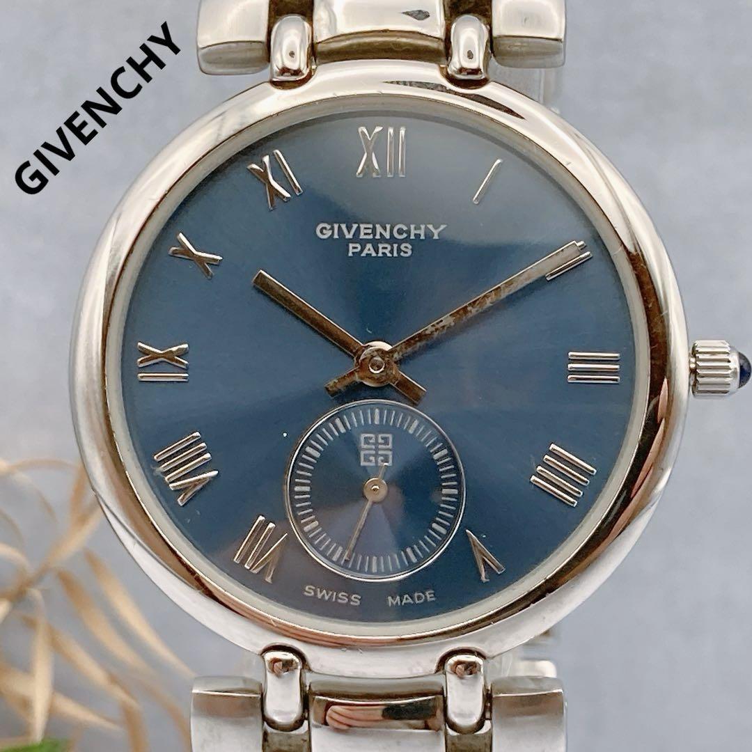 【稼働品】GIVENCHY ジバンシー 腕時計 男女両用 スモセコ スイス製 青 ネイビー 紺色 ステンレス メンズ レディース拍卖