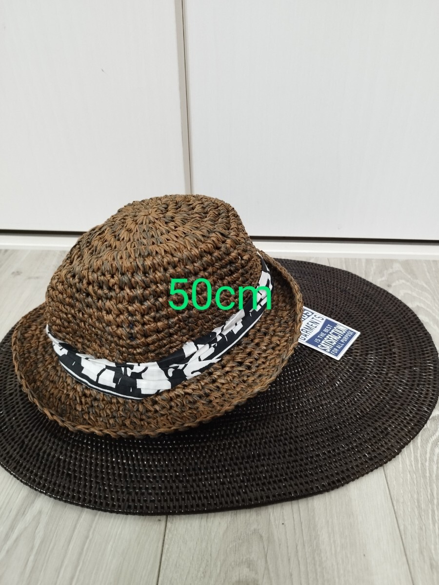 新品タグ付き F.O.KIDS 麦わら帽子 ストローハット カラーブラウン ライン部分が柄 サイズは50cm 定価1900円+税拍卖