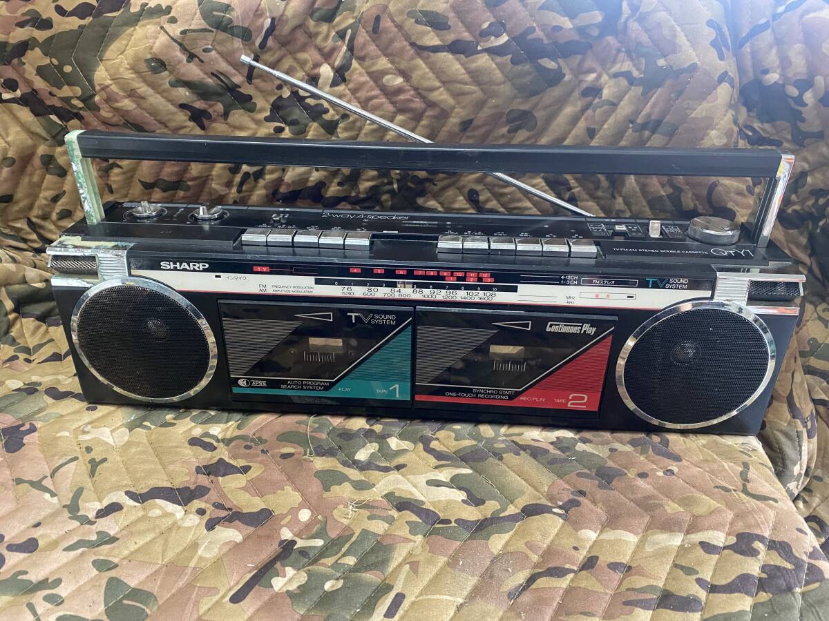 J7845 SHARP シャープ ダブル ラジカセ QT-Y1 黒 ステレオ ダブルカセット 動作未確認 ジャンク 部品取り拍卖