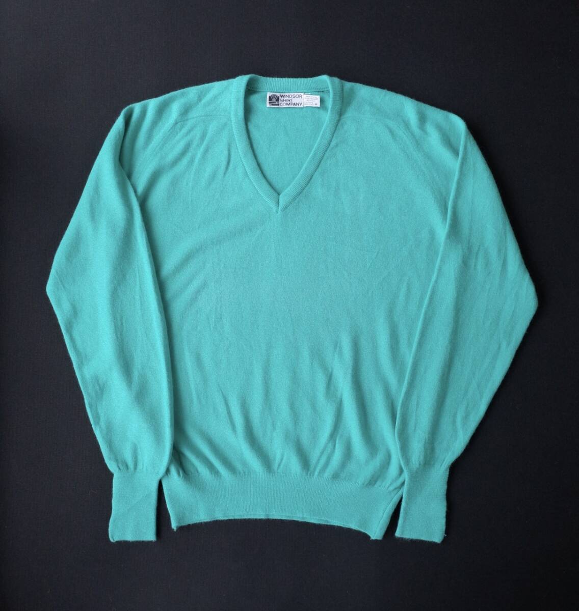 80's ビンテージ USA製 Vネック ニットセーター ティファニーブルー ターコイズ Lサイズ アメリカ古着拍卖