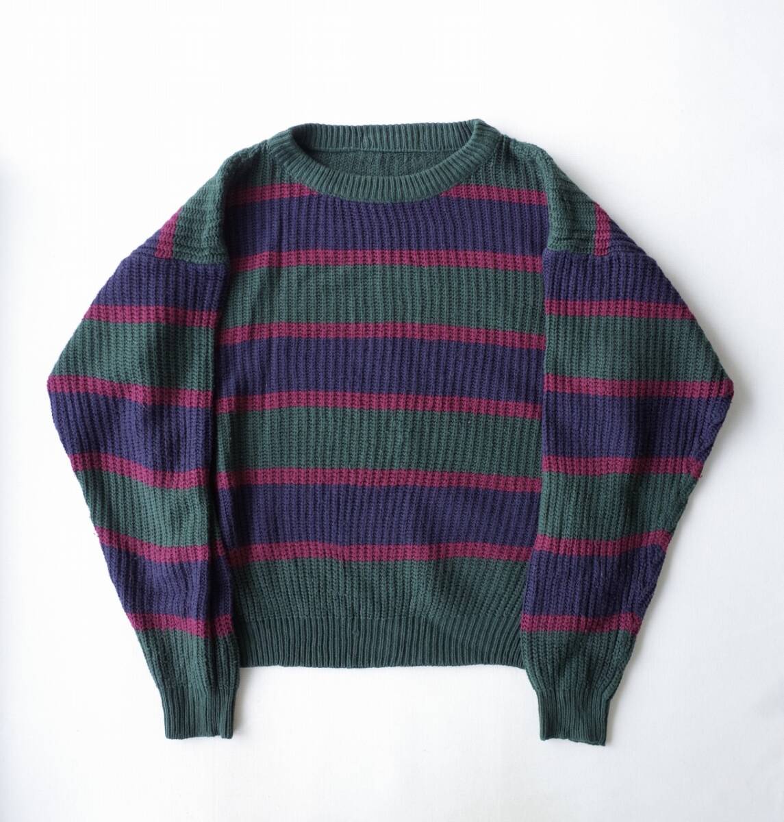 80's~90's ビンテージ ニットセーター マルチカラー ボーダー Lサイズ程度 USA古着拍卖