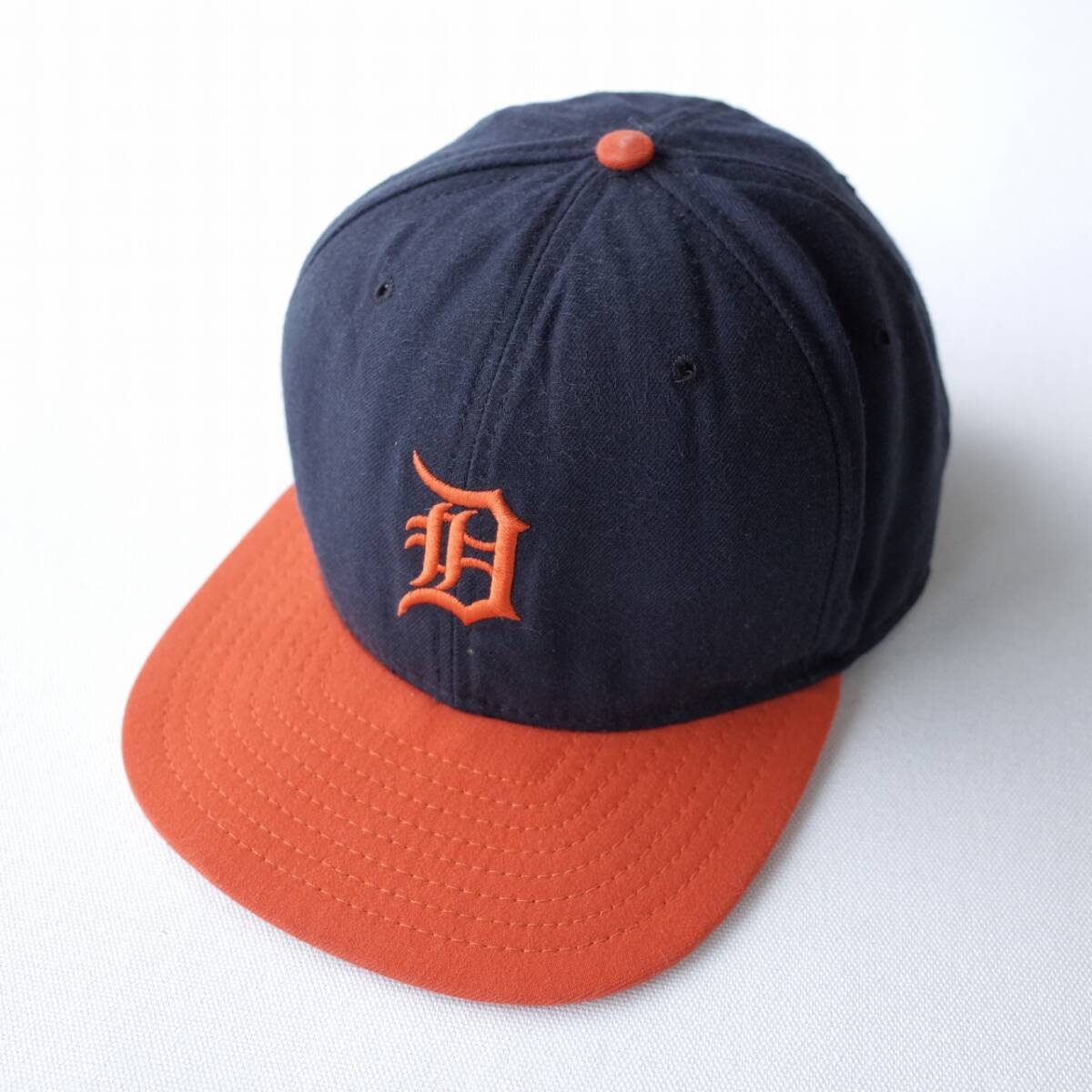 90's ビンテージ USA製 NEW ERA ニューエラ スナップバック キャップ デトロイト 紺オレンジ ツバ裏グレー 稀少モデル拍卖