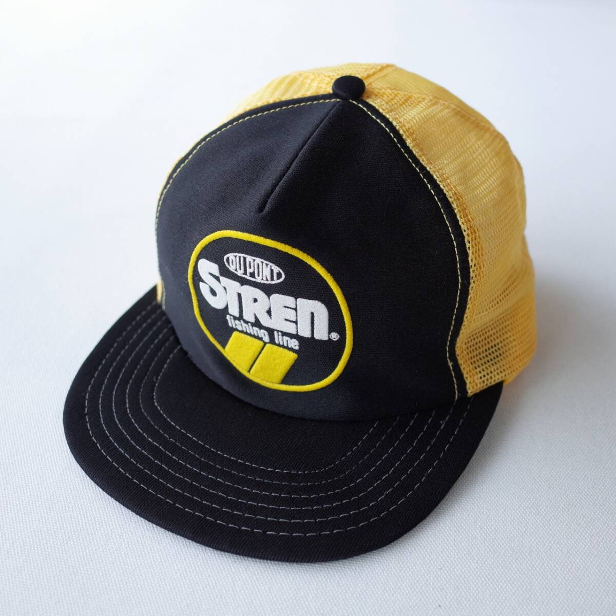 80's ビンテージ USA製 メッシュ スナップバック キャップ 黒黄 フィッシング DUPONT 年代品 状態◎拍卖