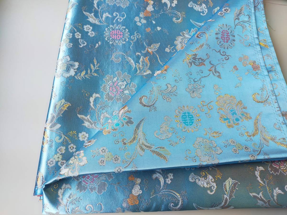 韓国布(チマチョゴリ)ハギレ タン 水色金 P SILK100% まとめて決済&配送可拍卖