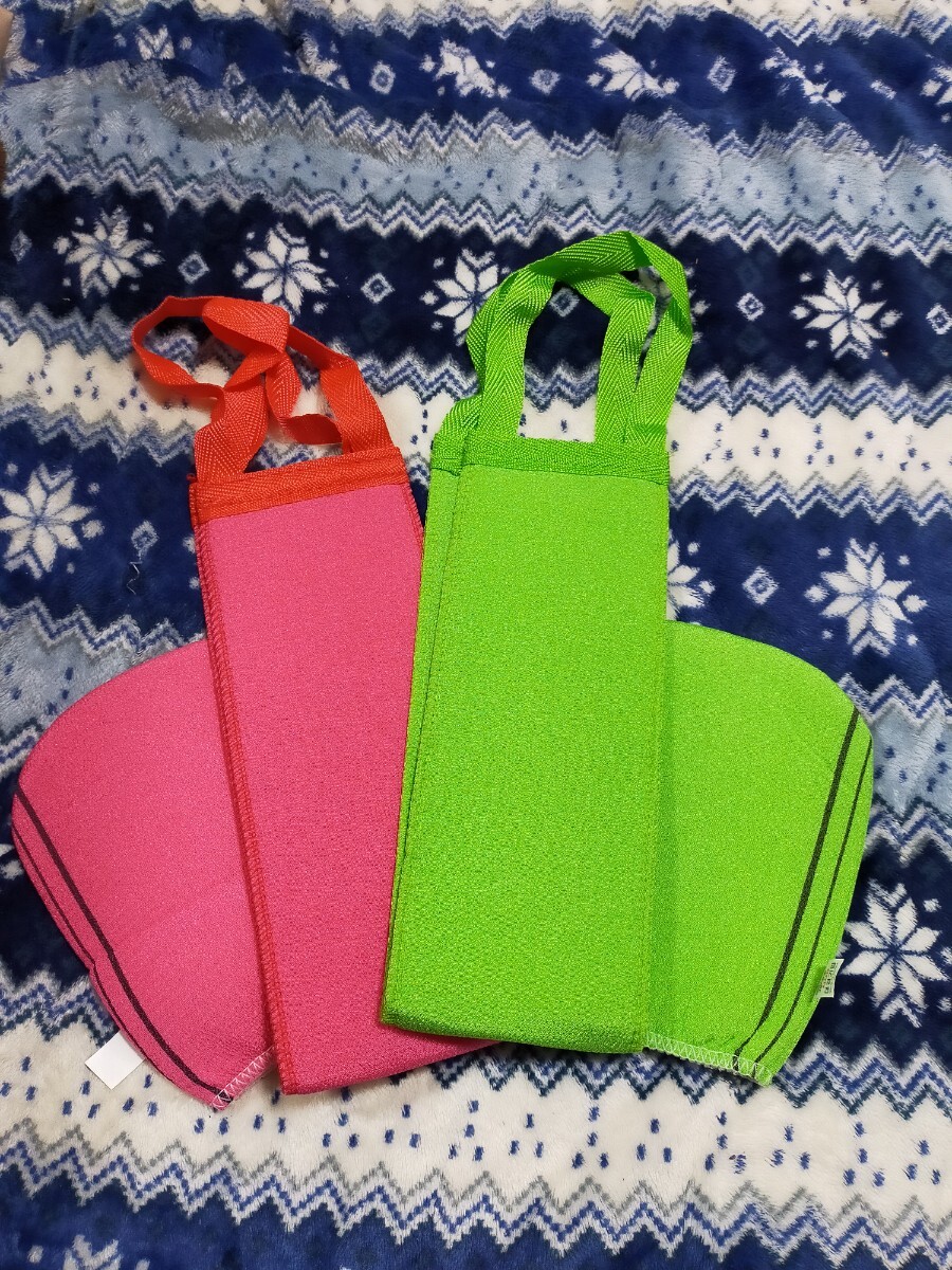 韓国 あかすりタオル ロング&手袋型 ピンク+グリーン 2色セット 垢すり 送料込♪ アカスリ拍卖