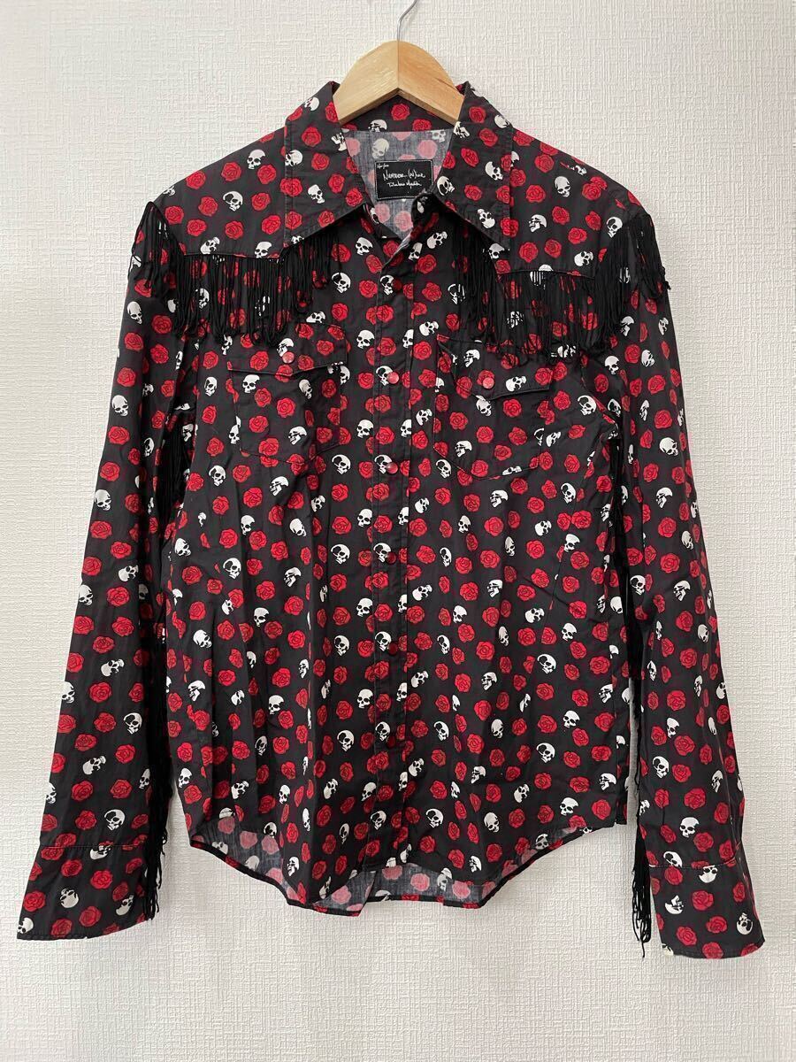 ナンバーナイン numbernine 06ss ガンズ期 フリンジ長袖シャツ サイズ3 ブラック レッド 24131拍卖