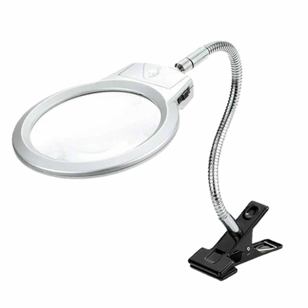LEDライト付き クリップ式 スタンドルーペ フレキシブル2倍 5倍レンズ 拡大鏡 スタンド 調節可能 読書 手芸 tecc-clipkakud拍卖