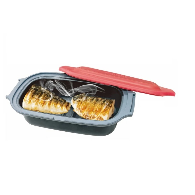 電子レンジで魚が焼ける 電子レンジ 調理器 焼き魚 魚焼き器 レンジグリルパン 丸型 調理器 レシピブック付拍卖